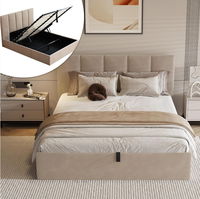 Lit de rangement relevable taille Queen, tête de lit moderne rembourrée, cadre de lit plateforme taille King rembourré avec rangement