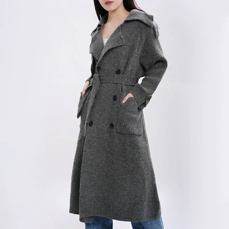 2024 automne hiver vêtements décontracté manteau ample femmes tricot Cardigan poche Long pull manteau pour les femmes logo personnalisé