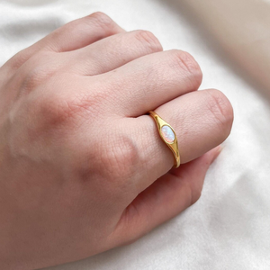 925 Sterling Silver 18K Gold Plated <strong>Opal</strong> Signet <strong>Ring</strong> Oval Minimalist Band Non Tarnish Daily Wear Fine Jewelry for Women - Product Image 2