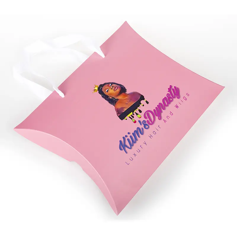 Boîte d'oreiller avec LOGO personnalisé avec ruban, nom de marque personnalisé, extension de cheveux imprimée, emballage holographique, boîtes de perruque