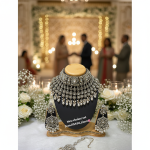 <b>Gold</b> Plated Pearl Bridal Shadow Choker Necklace <b>Set</b> Earrings Maang Tikka Ethnic Trendy Handmade Jewelry for Wedding Anniversary - Product Image 3