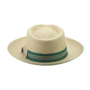 Sombrero Panamá Unisex de Paja Toquilla con Ala Ancha y Banda a Rayas, Sombrero de Sol para Playa, Fedora de Verano para Adultos - Product Image 3