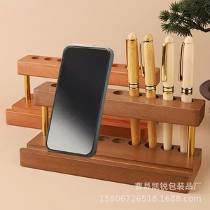 Porte-stylo en bois, organisateur de bureau avec support pour téléphone, support de rangement multifonctionnel pour usage au bureau - Product Image 1