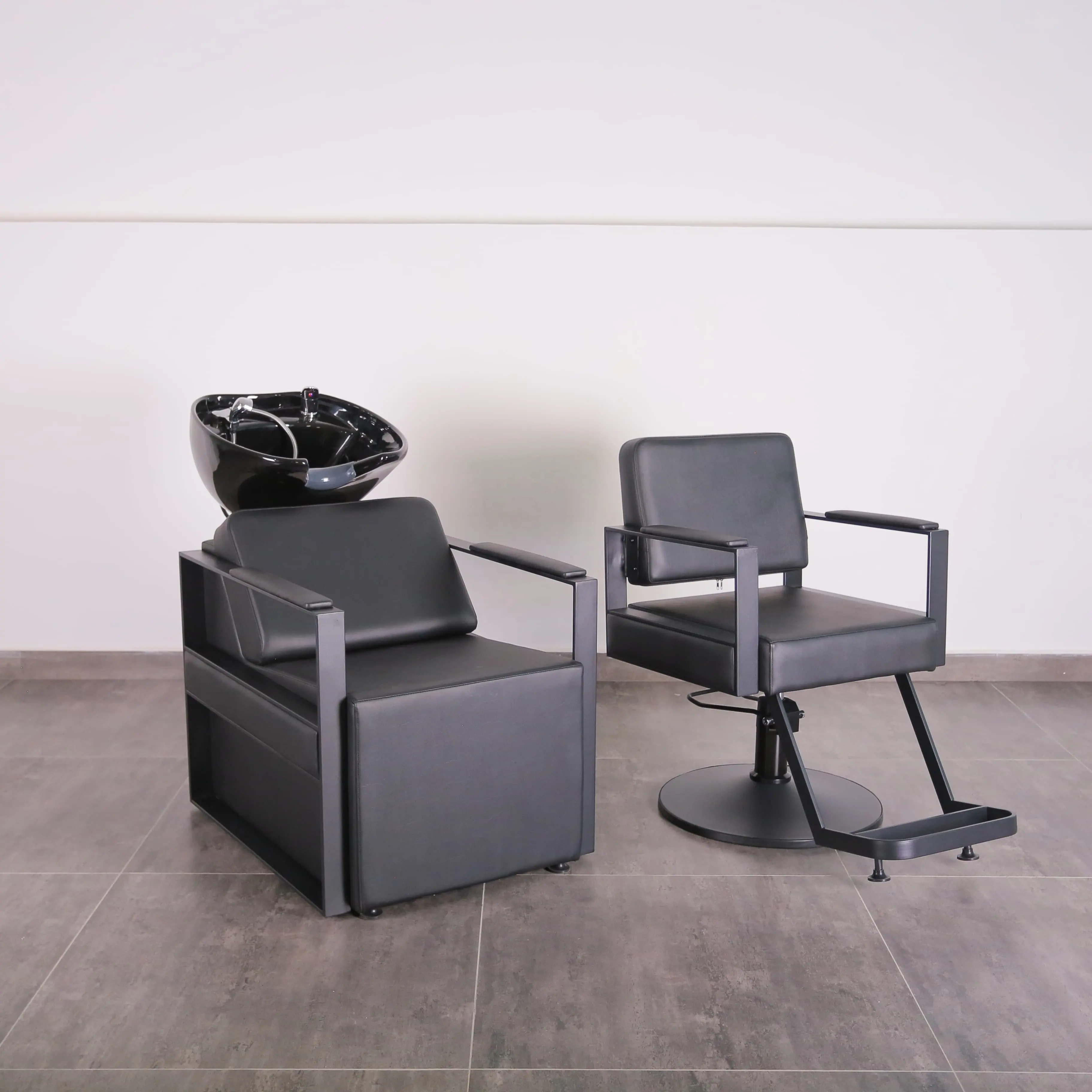 Factory Supply Furniture Salon Whole Set Black Salon Barber Hair Chair In Guangzhou