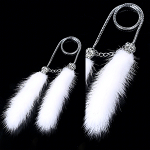 <b>Car</b> Mink Fur Pendant Rhinestone Encrusted Rearview Mirror <b>Ornament</b> Decorative Accessory White Fur Tassel Hanging Decor China - Product Image 4