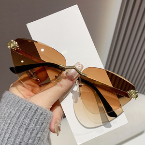 Stylish Metal Rimmed Cheetah Triangle <b>Sunglasses</b> For Women Black Frame Pc Lens Uv400 Protection Light Weight Sunshades - Product Image 3