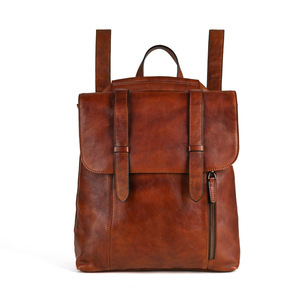 Hand Rubbed Vegetable Tanned Leather <b>Backpack</b> Top Grain Cowhide 20L Unisex Laptop <b>Compartment</b> Vintage Style For Students And - Product Image 5