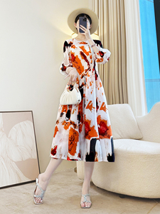 Elegante abito plissettato Miyake con stampe Fashion europee e maniche con frange-abito taglia <span class=keywords><strong>oversize</strong></span> - Product Image 3