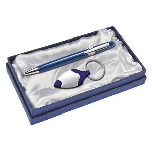 Ensemble stylo bille bleu et porte-clés, coffret cadeau personnalisé - Product Image 1