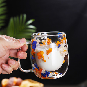 Nouvelle tasse à thé et à café en verre borosilicate à double paroi tendance, fleurs séchées naturelles, capacité de 250 ml/350 ml, passe au lave-vaisselle - Product Image 6
