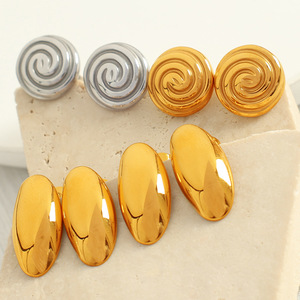 <b>Stud</b> Earrings 18k Gold Plated Stainless Steel Round Geometric Women's Fashion Jewelry - Product Image 1