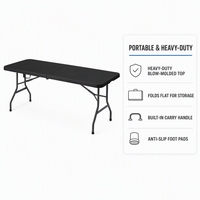 Table pliante OEM en gros de 180 cm, robuste, en PEHD moulé par soufflage, pliable en deux, portable, pour banquets, camping et fêtes