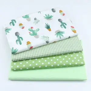 Green cartoon cactus fabric grid dot solid color fabric wholesale baby bedding fabric