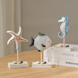 Décoration d'intérieur méditerranéenne, ensemble d'ornements en bois en forme de hippocampe, de poisson et d'étoile de mer pour le salon, artisanat en MDF, ensemble multi-pièces - Product Image 1