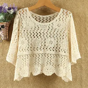 New 2022 Summer women Fashion Loose Hollow Sweater Shirt Female O-neck Pullover Knitted sweater Ladies Short Sleeve Crochet Top