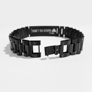 Nouveau bracelet en acier inoxydable noir pour hommes |   Gravures « Ne fais pas des choses stupides » et « À mon fils » - Product Image 5
