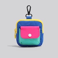Dompet persegi mini modis dompet koin kanvas tambal sulam biru merah muda baru tas kartu dengan penutup ritsleting