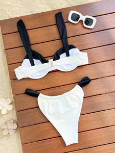 Baishiwei 2025 Nuevo Bikini Brasileño Sexy de 2 Piezas para Mujer, Diseño Sólido con Parches, Hombros Descubiertos, Push-Up, Spandex/Poliéster - Product Image 6