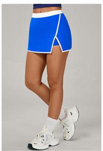 Gaun Yoga warna kontras 2 in 1, rok tenis belah A-line kontrol perut baju Golf olahraga Badminton - Product Image 4
