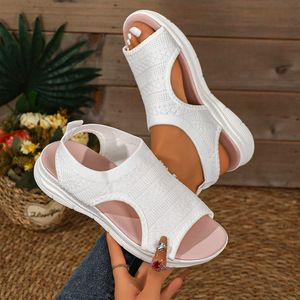Nuevas sandalias de verano 26 de tacón bajo y grueso con puntera de boca de pez y parte superior de lona de suela gruesa, tallas grandes, estilo europeo/americano, para venta transfronteriza. - Product Image 4