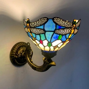 LongHuiJing 8Inch Tiffany <b>Wall</b> Lamp with One-light Country Stained Glass Tiffany <b>Wall</b> <b>Sconce</b> with Dragonfly Pattern - Product Image 3