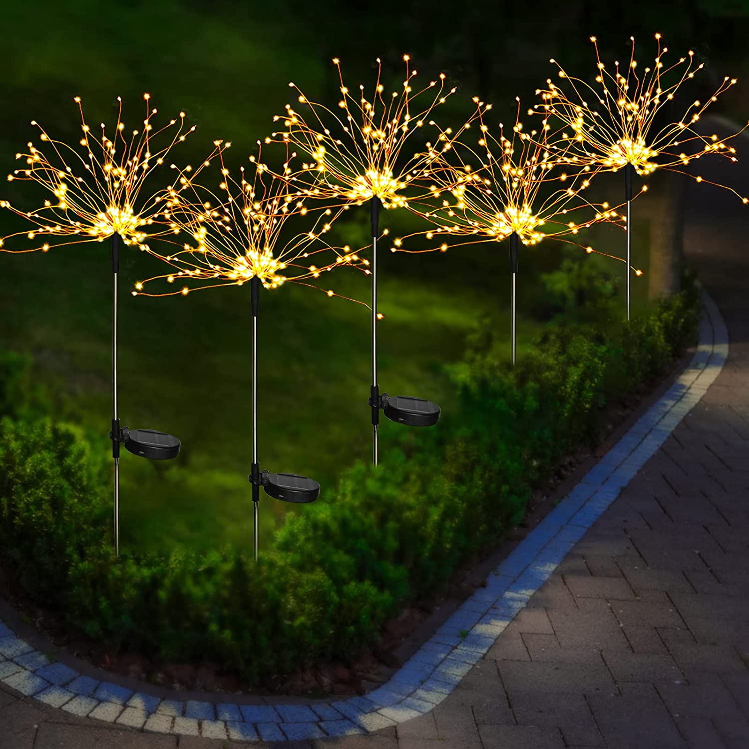 Shiny Solar Outdoor Garden Firework Lights - 8 Modes Waterproof Starburst Fairy Lights for Pathway B
