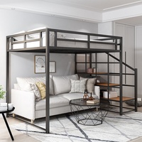 Lit superposé en métal de couleur blanche ZhongYi, taille king, pour appartement, lit double pour enfants avec bureau et rangement