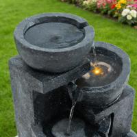 Fuente de Agua de Resina LED de 29 Pulgadas, Hecha a Mano, Impermeable, para Interiores/Exteriores, con Cuencos en Cascada, Piedras Apiladas, Cascadas de 4 Niveles, para Jardines