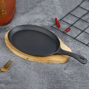 กระทะเหล็กหล่อเคลือบผิวสำเร็จรูป รูปทรงวงรี สำหรับย่าง<span class=keywords><strong>สเต็ก</strong></span>แบบทอมฮอว์ก พร้อมถาดไม้ - Product Image 4