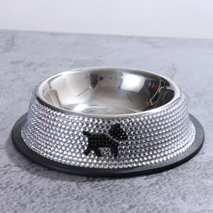 Mewah baja tahan karat Premium mewah berlian imitasi berkilau kucing mangkuk anjing peliharaan - Product Image 3