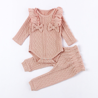 Nouvelle mode de barboteuses à manches longues et col ras du cou pour filles ensembles pour bébés en tricot à taille élastique et à volants pour tout-petits