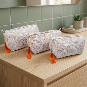 Coral Tassel Quilted Eco-friendly Large Capacity Cotton Cosmetic Organizer Set-Warm & Inviting - Product Image 3