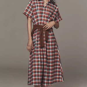 Vestido Camisero Floral Vintage Tobie, 100% Algodón Denim, Cuello Halter, Cintura Natural, Antiarrugas Digital para Primavera Verano - Product Image 1