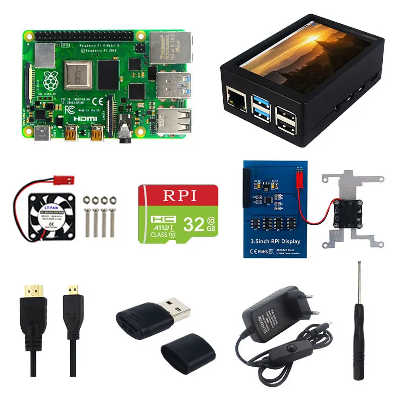 Raspberry Pi 4 Model B Kit 2GB/4GB/8GB RAM + Case + Cooling Fan + 4K HD Video Cable + Power Supply for Raspberry Pi 4B