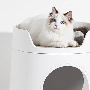 Cat Litter <b>Box</b> With <b>Bed</b> Round White ABS Plastic <b>Double</b> Layer Design For Cat - Product Image 1