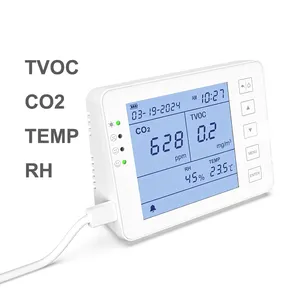 실내 CO2 감지기, 공기질 모니터 TVOC 감지기, CO2, 온도, 습도 모니터 시간 및 날짜 표시 4 in 1 테스터