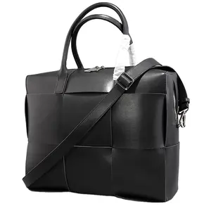 New woven men's handbag Business casual briefcase Leather men's bag computer bag cowhide crossbody shoulder bag