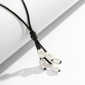 <span class=keywords><strong>Collana</strong></span> Lariat Vintage Trendy in Pelle Nera e Marrone <span class=keywords><strong>con</strong></span> Catene e Nappa di <span class=keywords><strong>Perle</strong></span>, Certificata per Feste, Regalo per Bambini e Donne - Product Image 3
