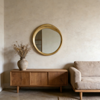 Miroir mural irrégulier en bois doré vieilli, style Art déco minimaliste, pour salon, chambre à coucher, décoration intérieure, mariage