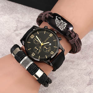 2023 Fashion Sport <strong>GENEVA</strong> Leather Bracelet <strong>Watch</strong> Men Quartz Business Wristwatch Calendar Clock Gift <strong>Watches</strong> and Bracelets <strong>Set</strong> - Product Image 2