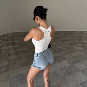 Short en <span class=keywords><strong>jean</strong></span> ZONA <span class=keywords><strong>Babe</strong></span> taille mi-haute avec revers roulés et poches, 100 % coton, bords color block, coupe trapèze, jambe droite, skinny, sexy, hot pants - Product Image 3