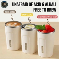 Mug de bureau personnalisé avec logo, 450 ml, en acier inoxydable gravé au laser, avec couvercle et cordon, isolation thermique 6-12h