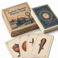 Cartes à Jouer Espagnoles Personnalisées avec Logo, 48 Cartes, Papier Kraft, Impression Mate CMJN, Impression Offset 4 Couleurs, Thème Chemin de Fer Bleu