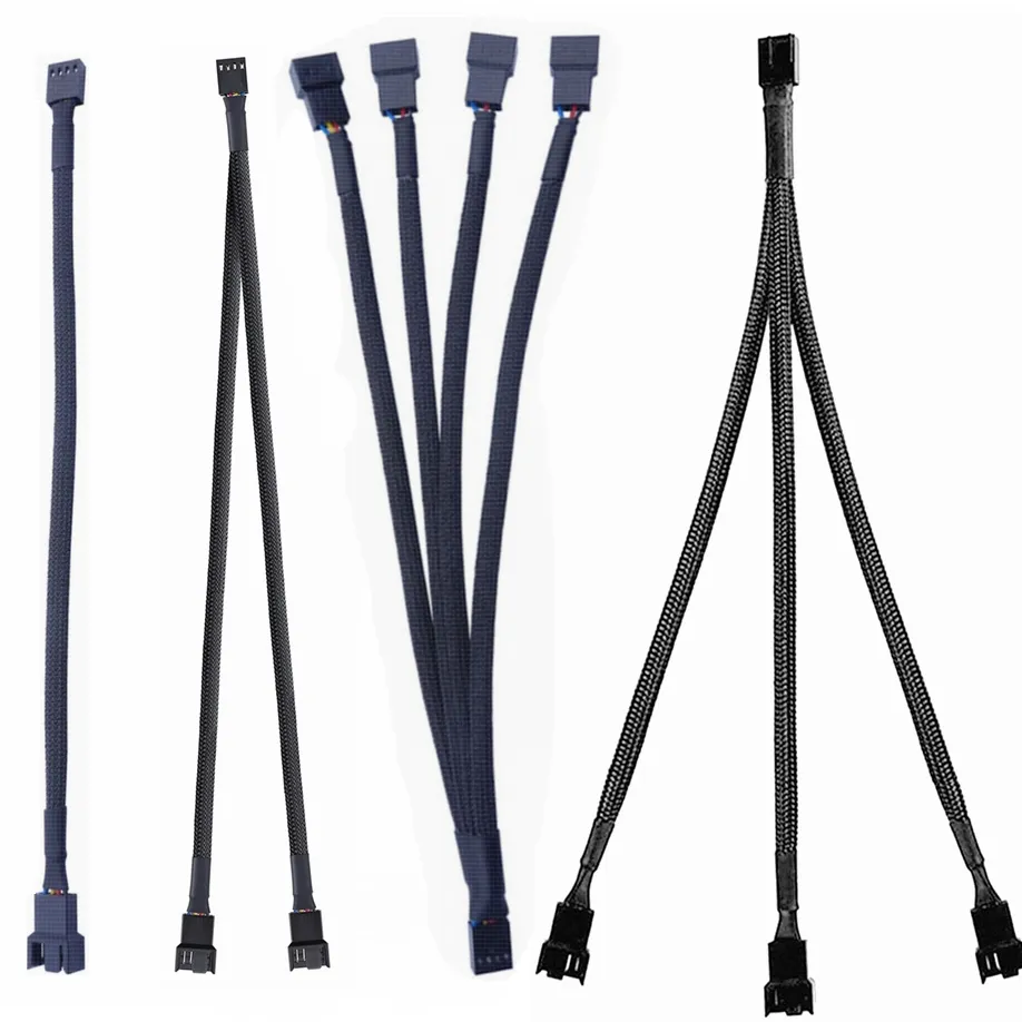 PWM adaptor kabel Splitter kipas angin, adaptor kabel Splitter 4 Pin 3 pin, HUB kipas 1 ke 3 2 4, kipas lengan kepang Y ekstensi kabel PC