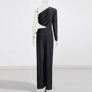 OUDINA New <span class=keywords><strong>monospalla</strong></span> a maniche lunghe <span class=keywords><strong>con</strong></span> <span class=keywords><strong>spacco</strong></span> irregolare elegante <span class=keywords><strong>abito</strong></span> <span class=keywords><strong>lungo</strong></span> senza schienale tinta unita da donna abiti da sera - Product Image 3