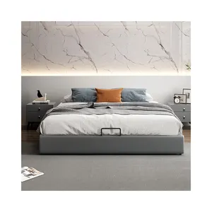 Серый двухспальный каркас кровати/основание кровати без изголовья Синтетическая кожаная база для гостиничной кровати индивидуального размера