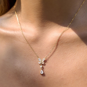 Collana a Y J&D Jewelry in Acciaio Inossidabile Placcato Oro 18K con Farfalla, Cuore e Zirconia Cubica Taglio a Pera, Gioielli Delicati Stile Dolce - Product Image 4
