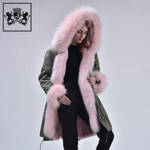 Parka en fourrure véritable Janefur à <span class=keywords><strong>prix</strong></span> d'usine, avec capuche verte et garniture en fourrure de raton laveur naturelle, pour femme, longue ou courte, idéale pour l'hiver - Product Image 2