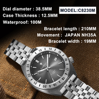 Montre-bracelet mécanique entièrement automatique de luxe haut de gamme pour hommes, en acier inoxydable, cadran en cristal saphir, résistante à l'eau, jour et date
