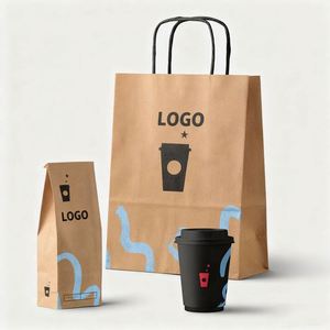 High-quality Eco Friendly Brown Fast Food Take Away Kraft Paper <b>Bag</b> Custom Logo Lamination Digital Printing Cotton Rope Handle - Product Image 2